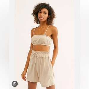 Free People Cream Terry Crop Top & Shorts Set